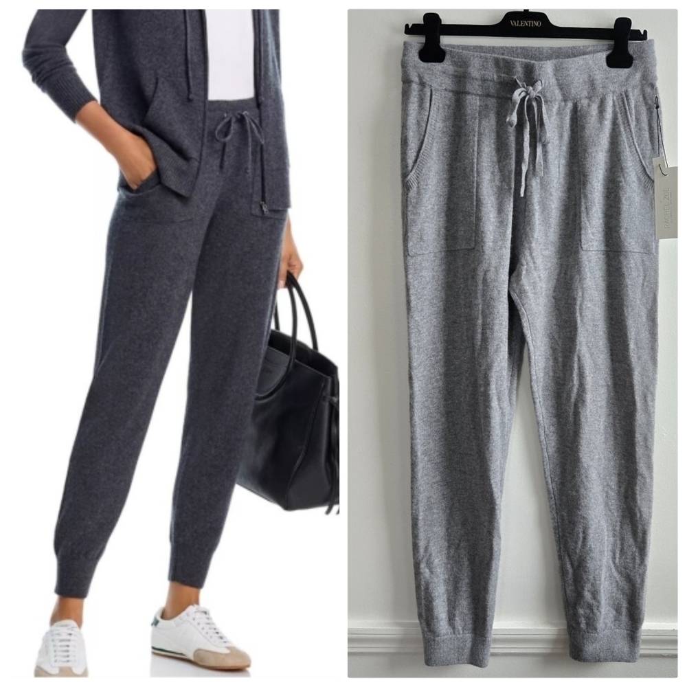 New Rachel Zoe 100% 2-Ply Cashmere Pull-On Heather Gray Jogger Pants Large NWT